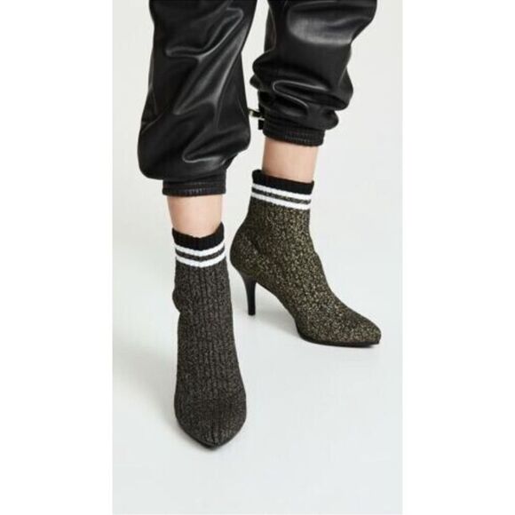 Stuart Weitzman Black and Gold Knit Sock Ankle Boots Size 8 M - Picture 1 of 14